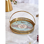 Блюдо круглое с ручкой и голубым фарфоровым дном с цветочным рисунком Blue Garden варинант исполнения - 3 | Loft Concept в Рязани