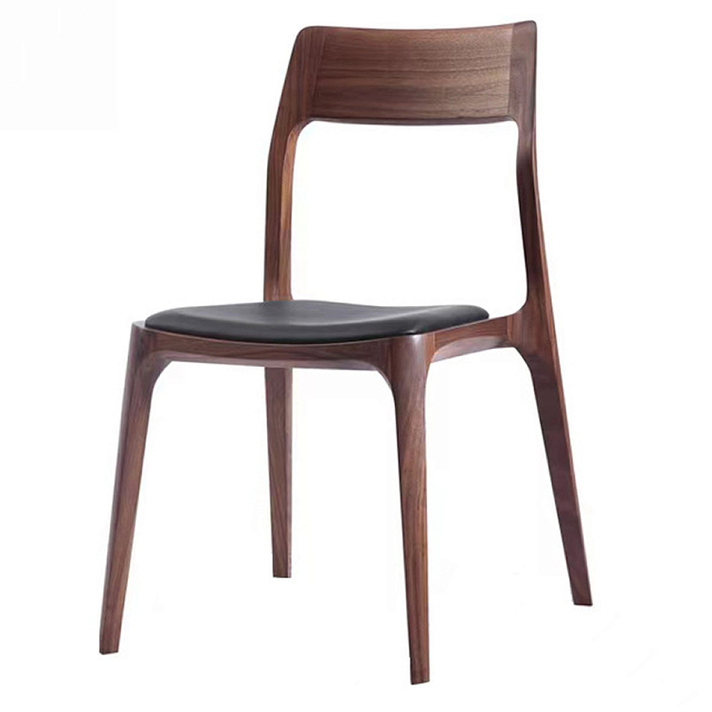 Стул деревянный с мягким сиденьем из черной натуральной кожи Moon Walnut Furniture Орех Черный Стул деревянный с мягким сиденьем из черной натуральной кожи Moon Walnut Furniture Орех Черный в Рязани | Loft Concept