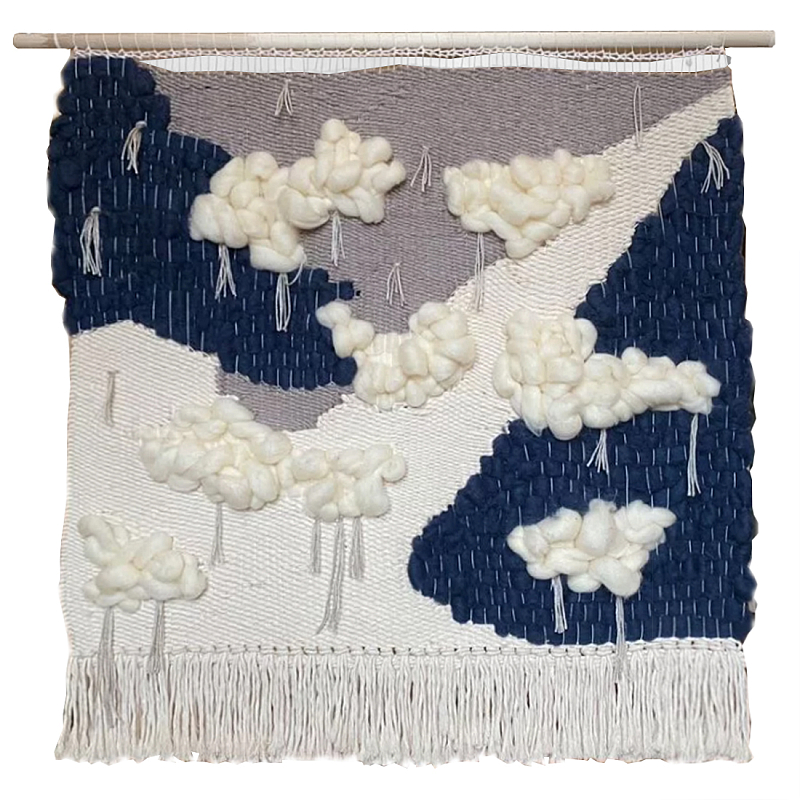 Гобелен из шерсти черно-белый Облака ivory ( слоновая кость ) Черный в Рязани | Loft Concept 