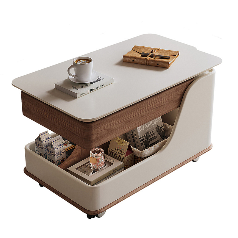 Журнальный столик передвижной с подъемной столешницей Table Trolley Коричневый Молочный Журнальный столик передвижной с подъемной столешницей Table Trolley Коричневый Молочный в Рязани | Loft Concept