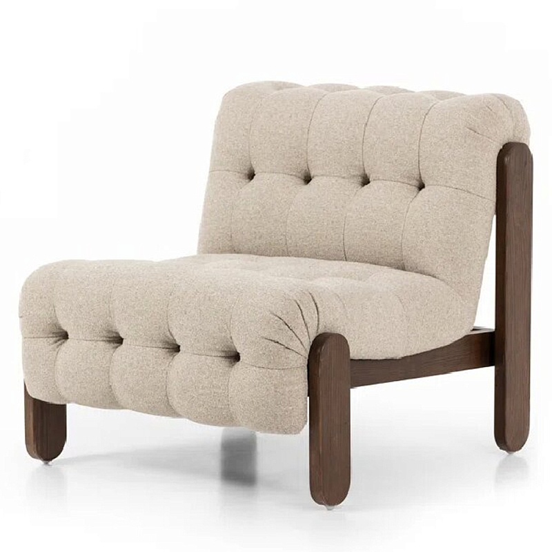 Кресло с деревянным каркасом и обивкой из ткани букле Medieval Furniture Молочный Кресло с деревянным каркасом и обивкой из ткани букле Medieval Furniture Молочный в Рязани | Loft Concept