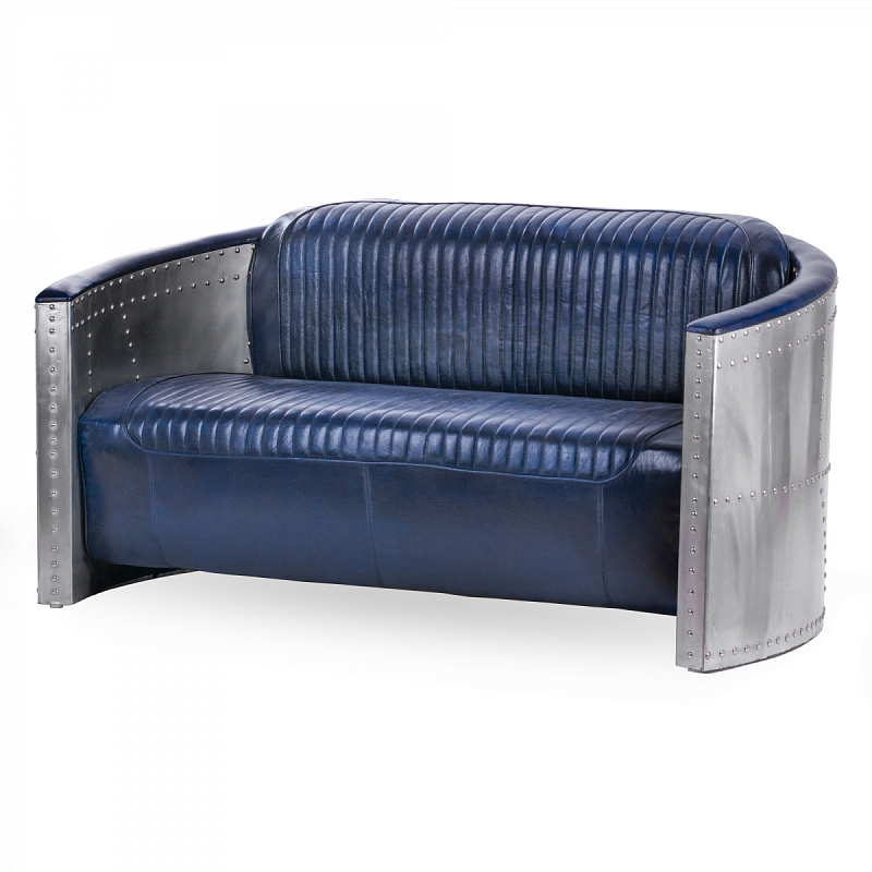 Диван Авиатор Sofa 2 seat синяя кожа Синий Алюминий Диван Авиатор Sofa 2 seat синяя кожа Синий Алюминий в Рязани | Loft Concept