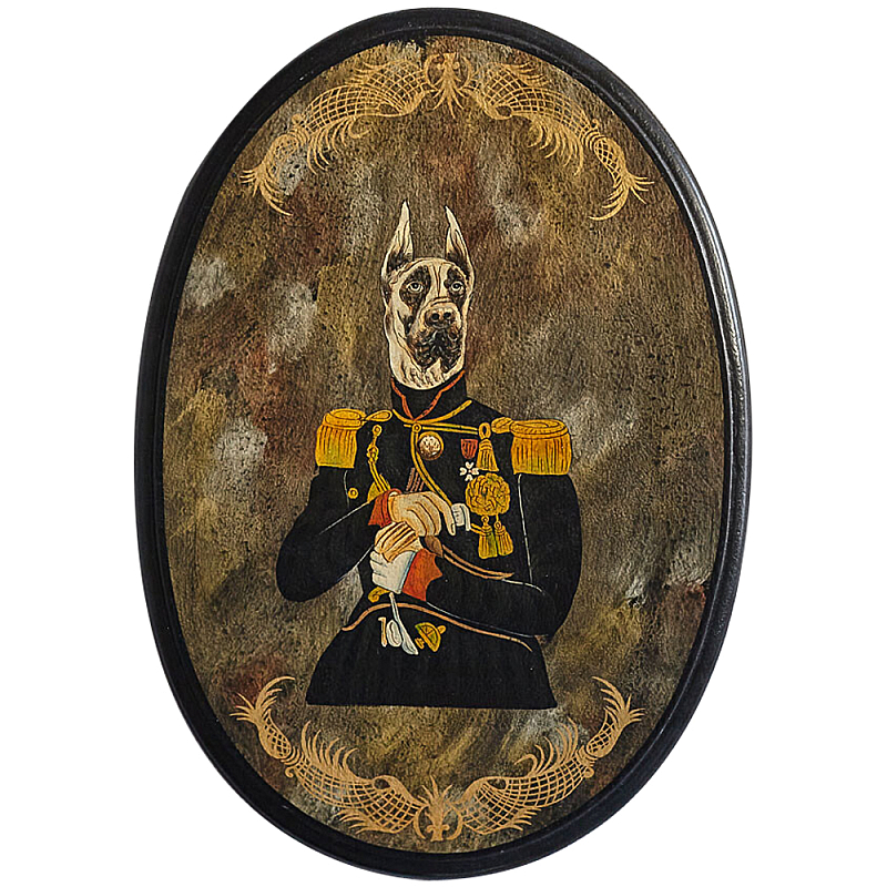 Картина в овальной раме Chinoiserie Great Dane Dog Portrait Золотой Черный Коричневый Картина в овальной раме Chinoiserie Great Dane Dog Portrait Золотой Черный Коричневый в Рязани | Loft Concept