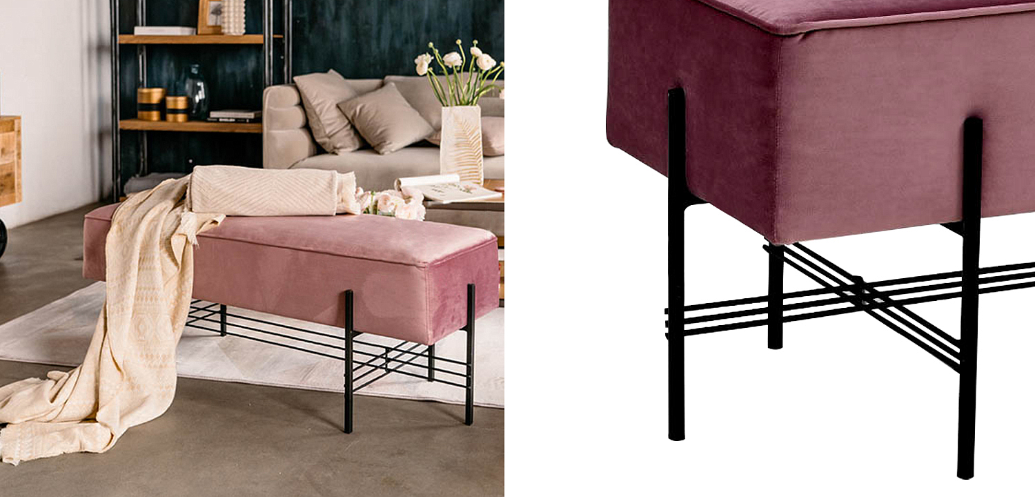 Банкетка розовая велюровая Sanjay Velour Banquet Pink Банкетка розовая велюровая Sanjay Velour Banquet Pink - Loft-Concept в Рязани