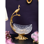 Чаша из прозрачного стекла на бронзовой подставке в виде павлина с рельефным хвостом Eden Garden варинант исполнения - 2 | Loft Concept в Рязани