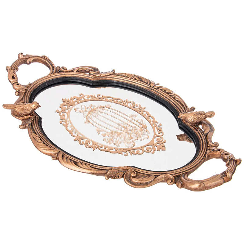 Поднос декоративный с фигурками птиц Mirror Surface Bronze Бронза Поднос декоративный с фигурками птиц Mirror Surface Bronze Бронза в Рязани | Loft Concept