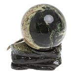 Шар с декором в виде бронзовой ящерицы на подставке из натурального камня Змеевик Natural Stone Spheres 10 см варинант исполнения - 2 | Loft Concept в Рязани