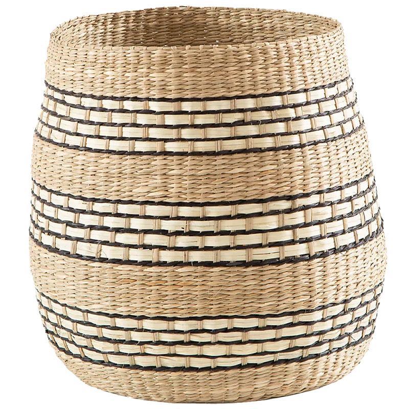 Круглая корзина из плетеного тростника Marjani Wicker Basket Бежевый Черный Круглая корзина из плетеного тростника Marjani Wicker Basket Бежевый Черный в Рязани | Loft Concept