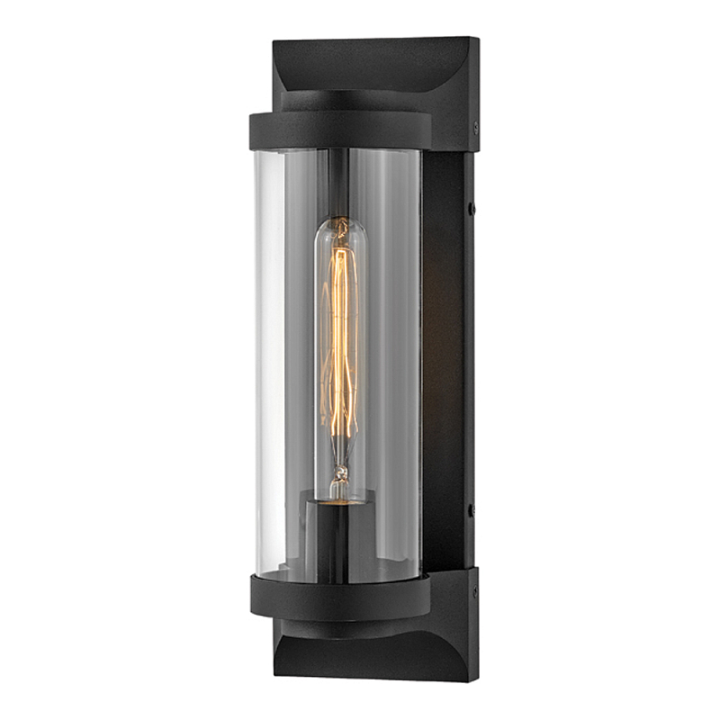 Настенный фонарь в индустриальном стиле с вытянутым цилиндрическим плафоном из прозрачного стекла и черным корпусом Hinkley Черный Прозрачное Стекло в Рязани | Loft Concept 