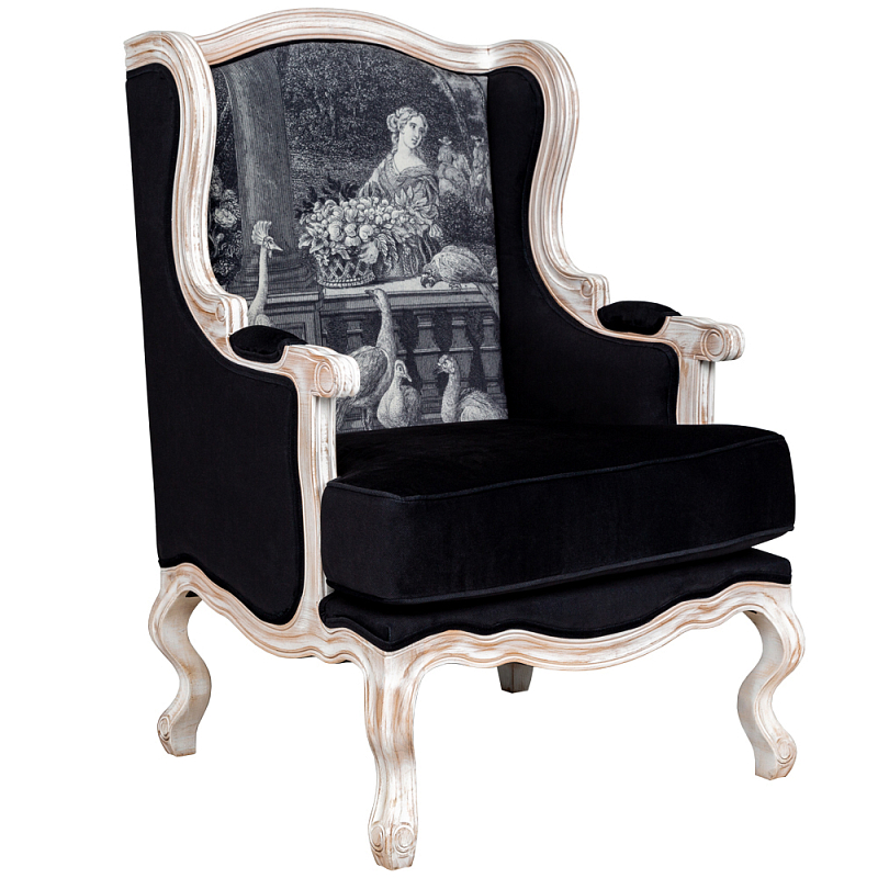 Кресло Vincennes Armchair Черно-белый Белый винтажная патина Кресло Vincennes Armchair Черно-белый Белый винтажная патина в Рязани | Loft Concept