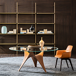 Дизайнерский круглый обеденный стол стеклянный с фигурным подстольем из цемента ARC Dining Table варинант исполнения - 5 | Loft Concept в Рязани