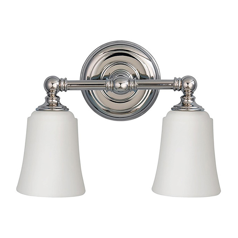 Бра для ванных комнат с 2-мя белыми плафонами в форме колокола на круглом основании цвета хром Feiss Хром Белый в Рязани | Loft Concept 