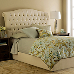 Кровать двуспальная бежевая с основанием из массива дуба с мягким изголовьем Flax Beds варинант исполнения - 1 | Loft Concept в Рязани