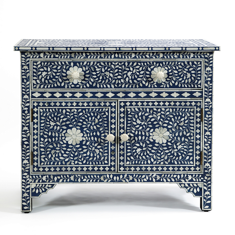Комод инкрустация костью ORIENTAL Indian синий орнамент Синий в Рязани | Loft Concept 