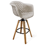 Барный стул со спинкой и мягкой обивкой с ромбами на 4-х деревянных ножках Бежевый Велюр Ava Charm варинант исполнения - 1 | Loft Concept в Рязани