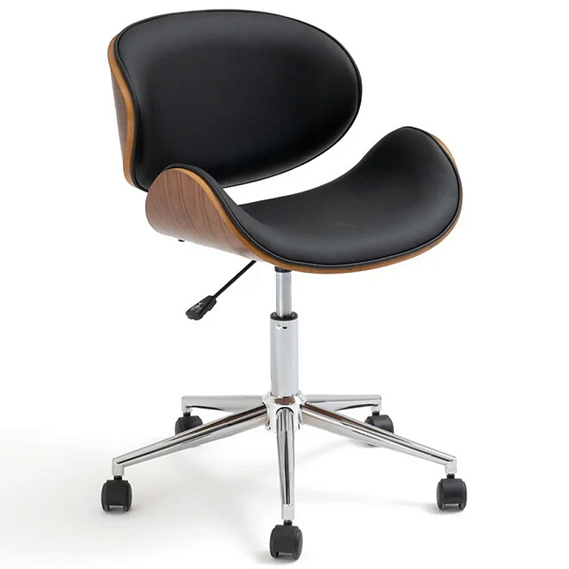 Вращающееся кресло на колёсах Morris Chair Коричневый Черный Хром Вращающееся кресло на колёсах Morris Chair Коричневый Черный Хром в Рязани | Loft Concept