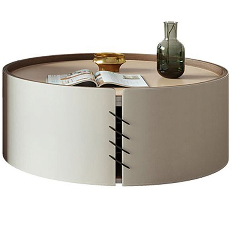 Круглый кофейный стол Baxter Leather Coffee Table Кремовый Бежевый Круглый кофейный стол Baxter Leather Coffee Table Кремовый Бежевый в Рязани | Loft Concept
