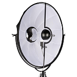 Торшер в виде прожектора с круглым тканевым абажуром на треноге черного цвета Radiance Éclat варинант исполнения - 6 | Loft Concept в Рязани