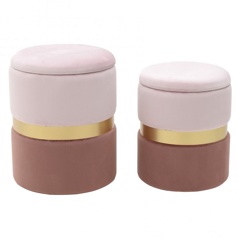 Комплект пуфов Golden Belt Soft Pink & Deep Pink Розовый (Rose) Золотой в Рязани | Loft Concept 