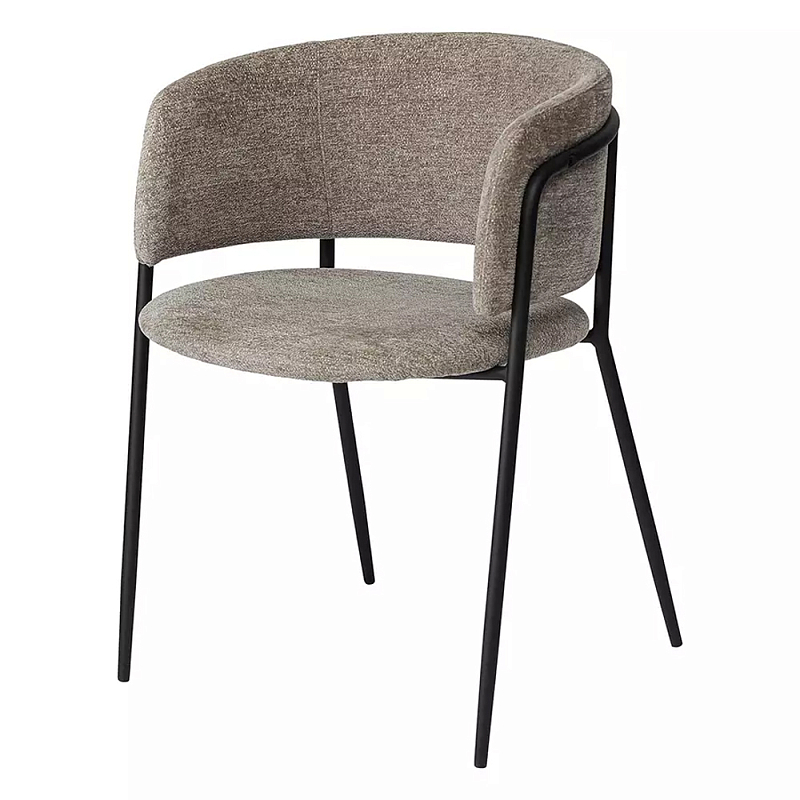 Стул полукруглый с каркасом из металла и мягким сиденьем и спинкой Soft Chenille Черный Капучино  в Рязани | Loft Concept 
