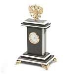 Часы настольные бронзовые с Гербом России из натурального камня Змевик Stone Clock варинант исполнения - 2 | Loft Concept в Рязани