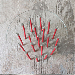 Дизайнерский журнальный стол с круглой прозрачной столешницей и основанием в виде красных металлических тросов Wires варинант исполнения - 4 | Loft Concept в Рязани