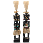 Комплект из 2-х деревянных статуэток Asmat Straw Headdress Statuettes Black Colorful Tattoo варинант исполнения - 1 | Loft Concept в Рязани