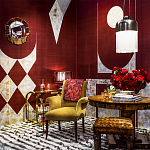 Обои ручная роспись в стиле Арт-деко Assemblage Original colourway on red silk dupion варинант исполнения - 1 | Loft Concept в Рязани