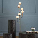 Торшер с 6-ю белыми стеклянными плафонами в форме шаров Gooseneck Pelle Chandelier варинант исполнения - 2 | Loft Concept в Рязани