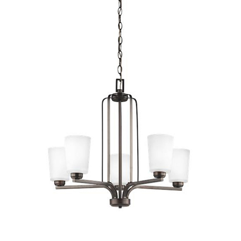Люстра бронзового цвета с 5-ю матовыми стеклянными плафонами Generation Lighting Бронза Белый Бежевый в Рязани | Loft Concept 