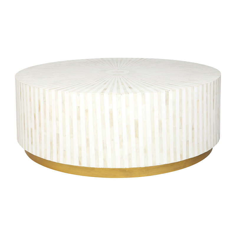 Стол журнальный Белый RADIAL BONE INLAY COFFEE TABLE NATURAL Белый ivory ( слоновая кость ) Золотой в Рязани | Loft Concept 