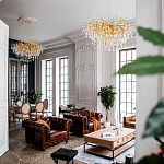 Люстра подвесная с прозрачными стеклянными подвесками в форме капель Диаметр 100 см Droplet Chandelier варинант исполнения - 11 | Loft Concept в Рязани