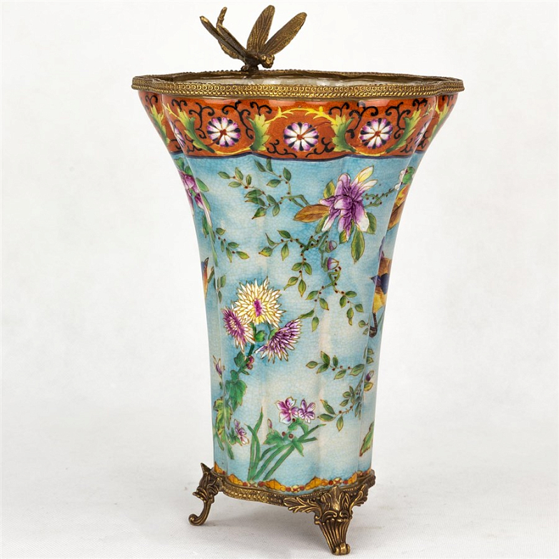 Фарфоровая ваза Bronze Dragonfly Vase Голубой Бронза Терракотовый Фарфоровая ваза Bronze Dragonfly Vase Голубой Бронза Терракотовый в Рязани | Loft Concept