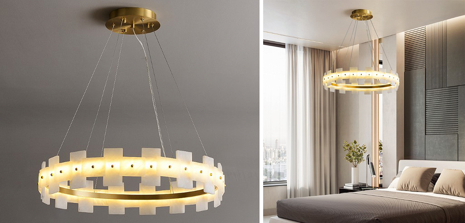 Дизайнерская светодиодная люстра с пластинами из натурального мрамора Marble Plates Chandelier Дизайнерская светодиодная люстра с пластинами из натурального мрамора Marble Plates Chandelier - Loft-Concept в Рязани