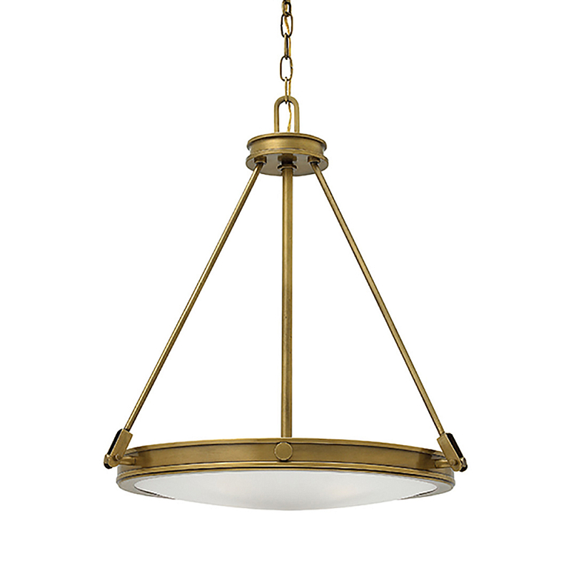 Люстра подвесная цвета латунь с плоским круглым матовым стеклянным плафоном на цепи Hinkley Латунь Белый Бежевый в Рязани | Loft Concept 