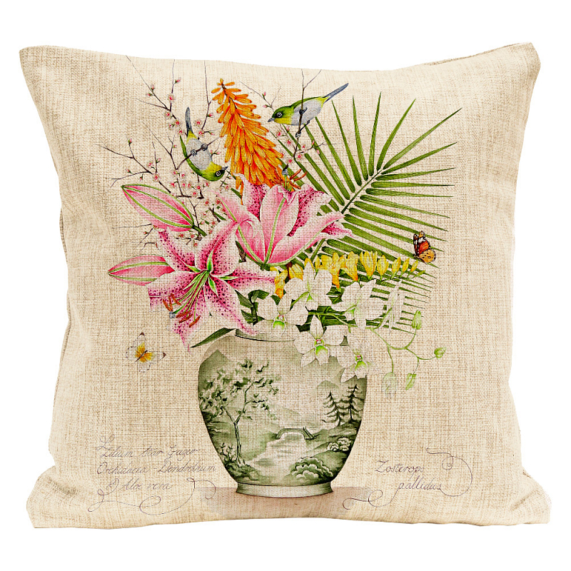 Декоративная подушка Bouquet with Lilies Pillow Мульти Бежевый Декоративная подушка Bouquet with Lilies Pillow Мульти Бежевый в Рязани | Loft Concept