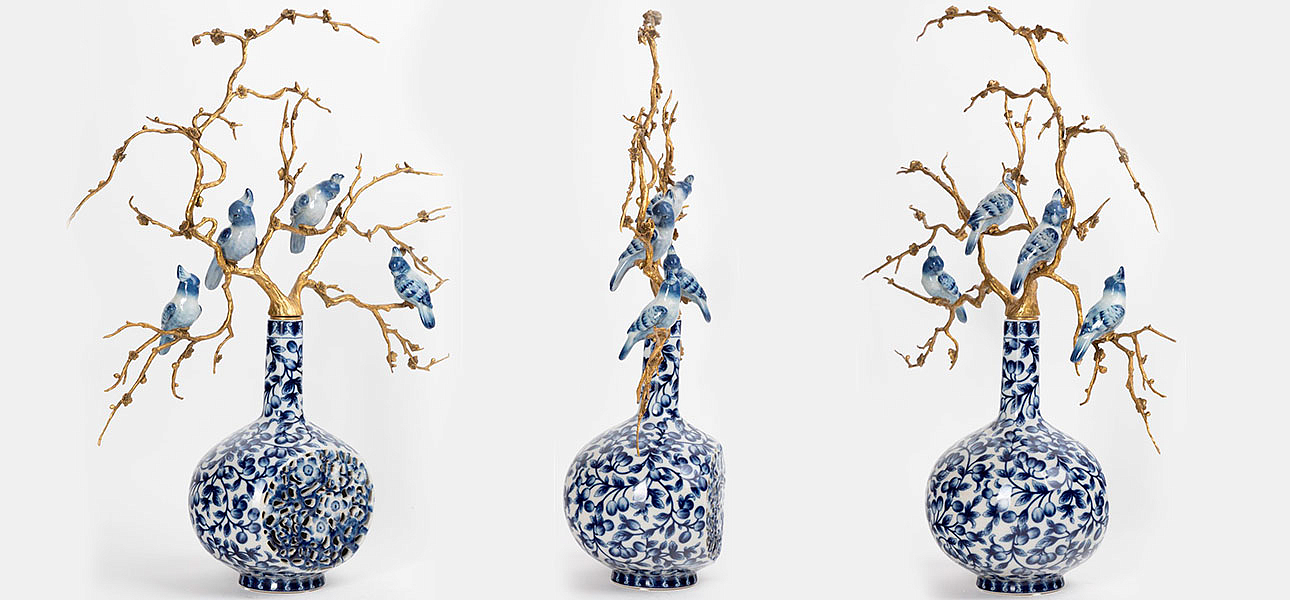 Ваза фарфоровая с орнаментом с фигурками птиц Porcelain Bird Ваза фарфоровая с орнаментом с фигурками птиц Porcelain Bird - Loft-Concept в Рязани
