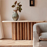 Консоль с овальной столешницей и фактурным деревянным основанием Enzo варинант исполнения - 5 | Loft Concept в Рязани