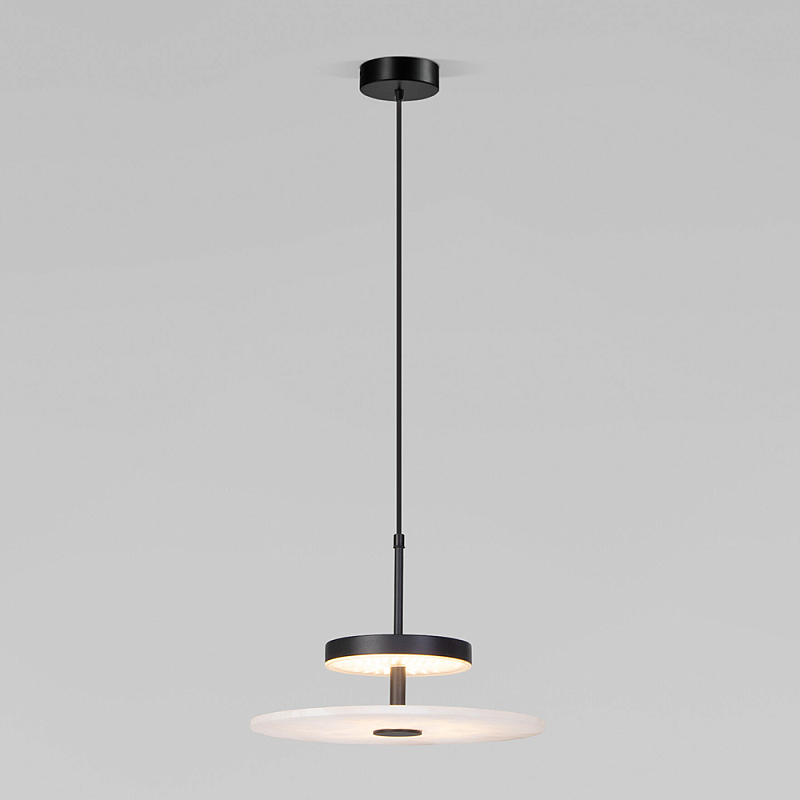 Светодиодный подвесной светильник черный с мраморным рассеивателем Черный Белый Мрамор Bianco в Рязани | Loft Concept 