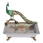 Блюдо квадратное с павлином на бронзовых ножках Eden Garden варинант исполнения - 1 | Loft Concept в Рязани