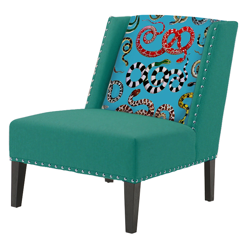 FUN Armchair Snakes Turquoise Дизайнерское кресло с цветным принтом Бирюзовый в Рязани | Loft Concept 