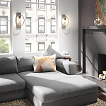 Бра цвета хром с круглой рамой и цилиндрическим прозрачным стеклянным плафоном на прямоугольном основании Feiss варинант исполнения - 3 | Loft Concept в Рязани