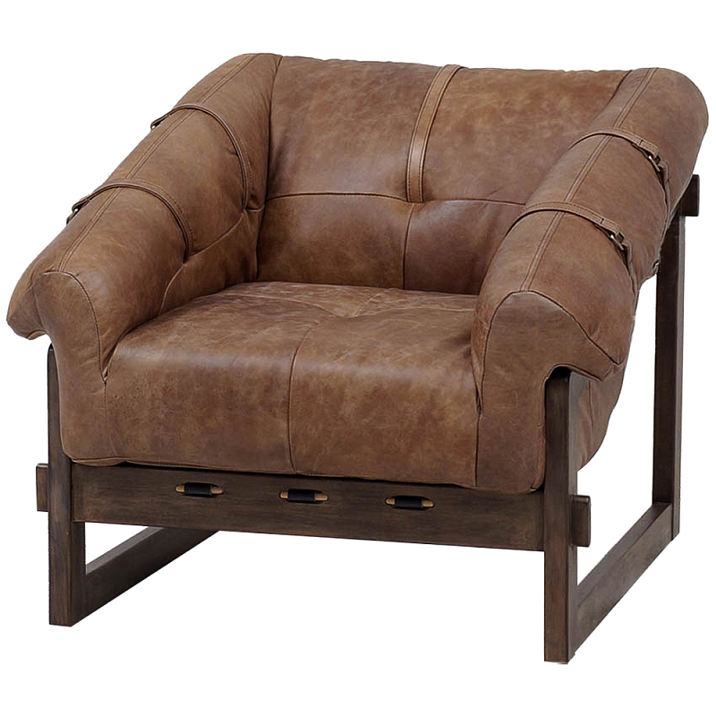 Коричневое кожаное кресло на деревянном каркасе Duncan Armchair Коричневый Коричневое кожаное кресло на деревянном каркасе Duncan Armchair Коричневый в Рязани | Loft Concept