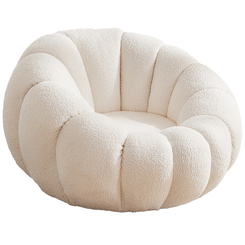 Круглое мягкое кресло с обивкой букле Harrett Boucle Armchair Молочный Круглое мягкое кресло с обивкой букле Harrett Boucle Armchair Молочный в Рязани | Loft Concept