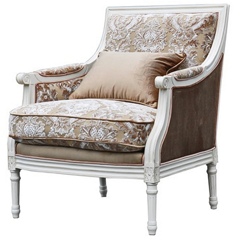 Кресло в стиле прованс Basile French Seating Armchair Белый Коричневый Какао в Рязани | Loft Concept 
