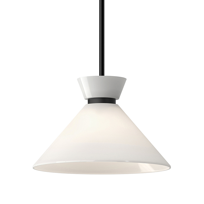 Подвесной светильник с белым стеклянным конусным плафоном Alora Mood Черный Золотой Белый в Рязани | Loft Concept 