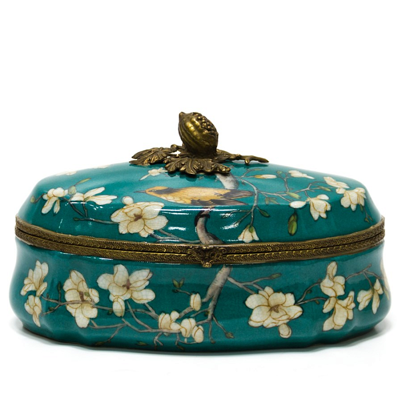 Шкатулка Box White Flowers Бирюзовый Бронза Шкатулка Box White Flowers Бирюзовый Бронза в Рязани | Loft Concept