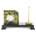 Настольный письменный набор из змеевика с визитницей с часами и ручкой Successful Leader варинант исполнения - 1 | Loft Concept в Рязани