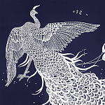 Обои ручная роспись в стиле Арт-деко Whistler Peacocks Special Colourway on Empire Blue dyed silk варинант исполнения - 1 | Loft Concept в Рязани