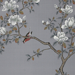 Обои ручная роспись Japanese Garden Original colourway on Gun Metal dyed silk варинант исполнения - 2 | Loft Concept в Рязани